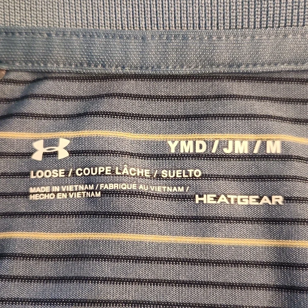 Under Armour Kids Blue Striped Polo Shirt. Performance/Heatgear. Size M - Picture 3 of 4